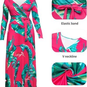 Tropical Pink and Green Wrap Dress